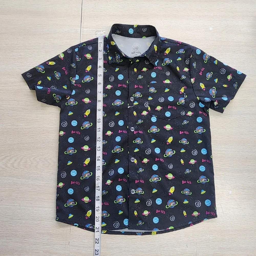 Bucees Youth Kids Button Down Shirt All‎ Over Print Medium Boys Hawaiian Space